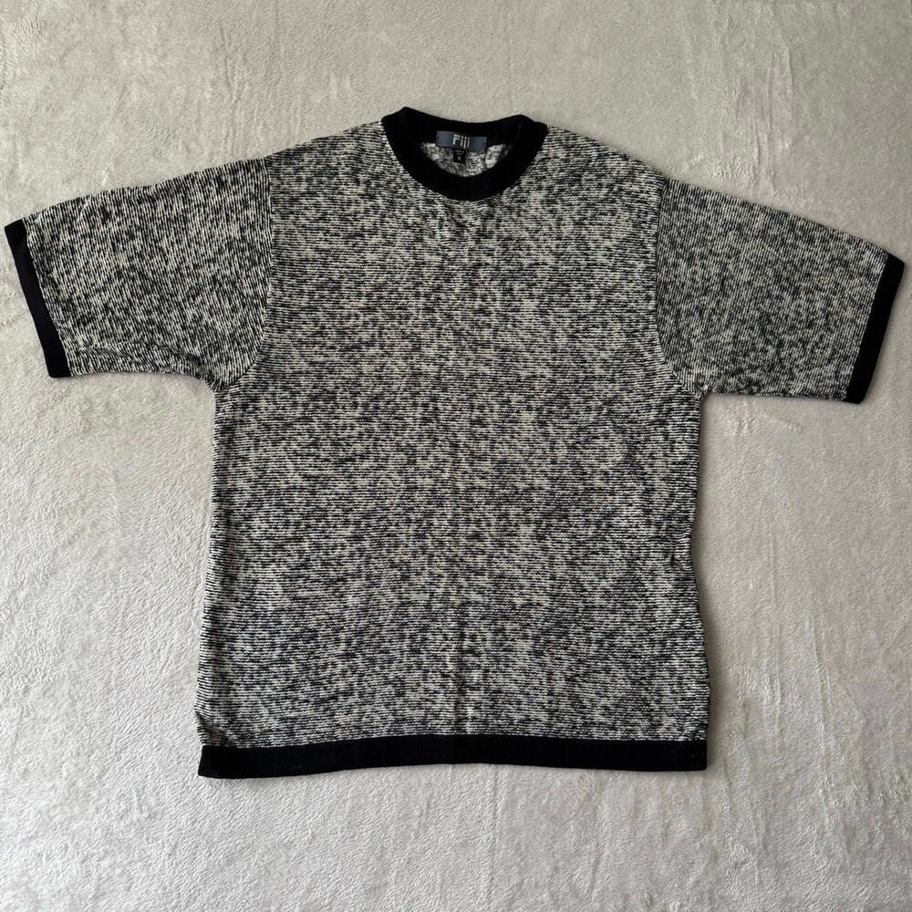 Vintage Fiji Made in Italy Short Sleeve Sweater T-Shirt Men’s Large Gray Black